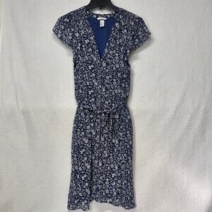 H&M Blue Floral Midi Dress Cottagecore Elastic Waist Size 8